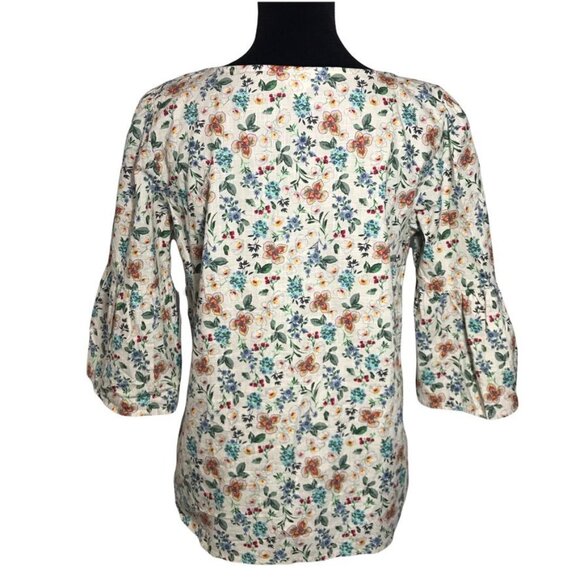 Time and Tru White Floral Bell Sleeve Woven Top - Size Small - Picture 3 of 7